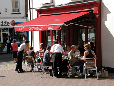 streeet cafe scene, cafe rouge, in leamington spa
